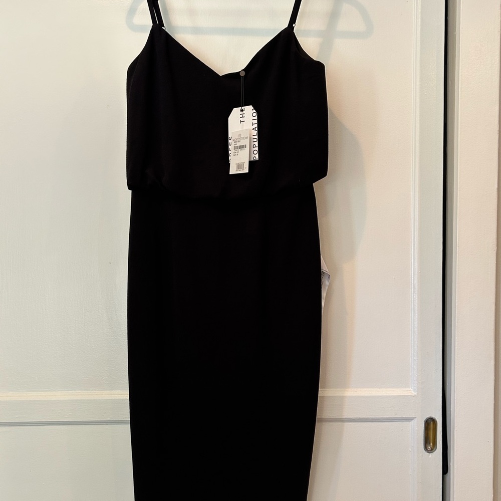 NWT BLACK Dress the Population Alondra Blouson Sheath Dress